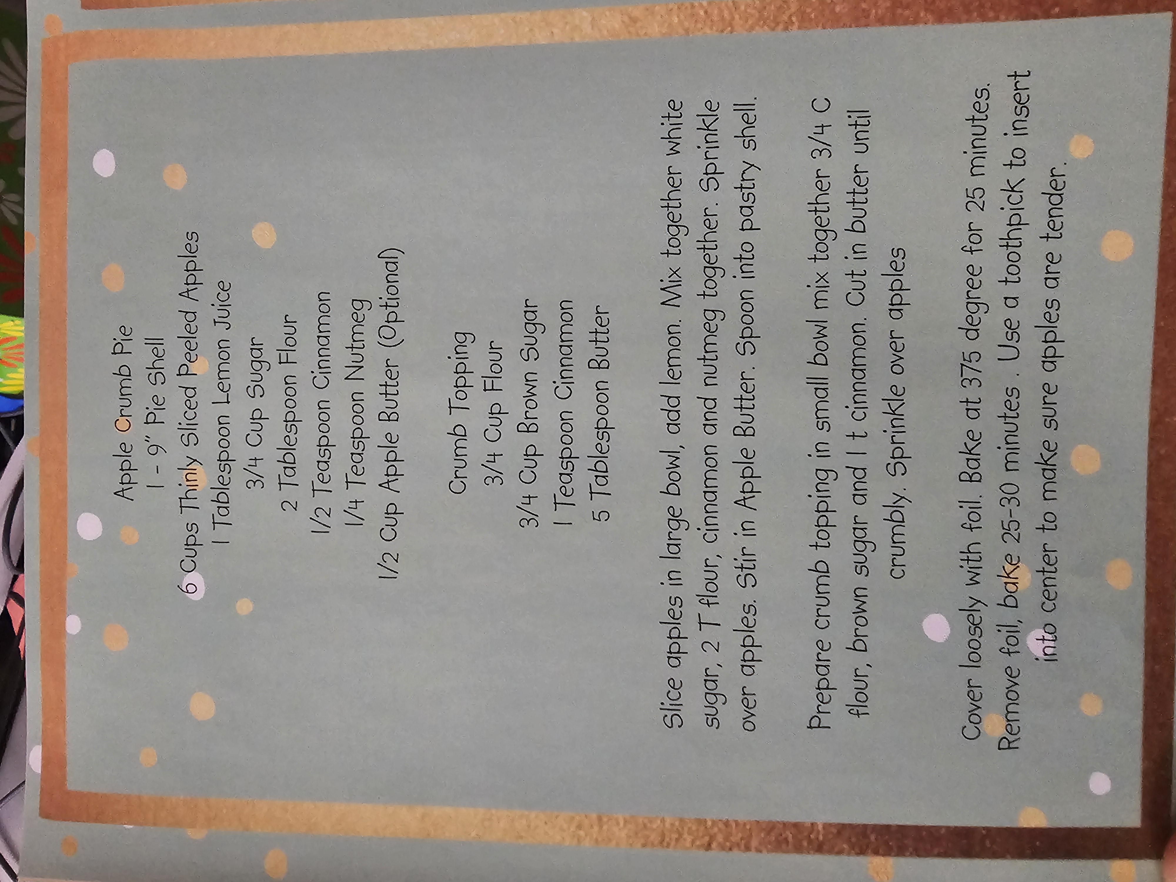 Apple Crumb Pie recipe card