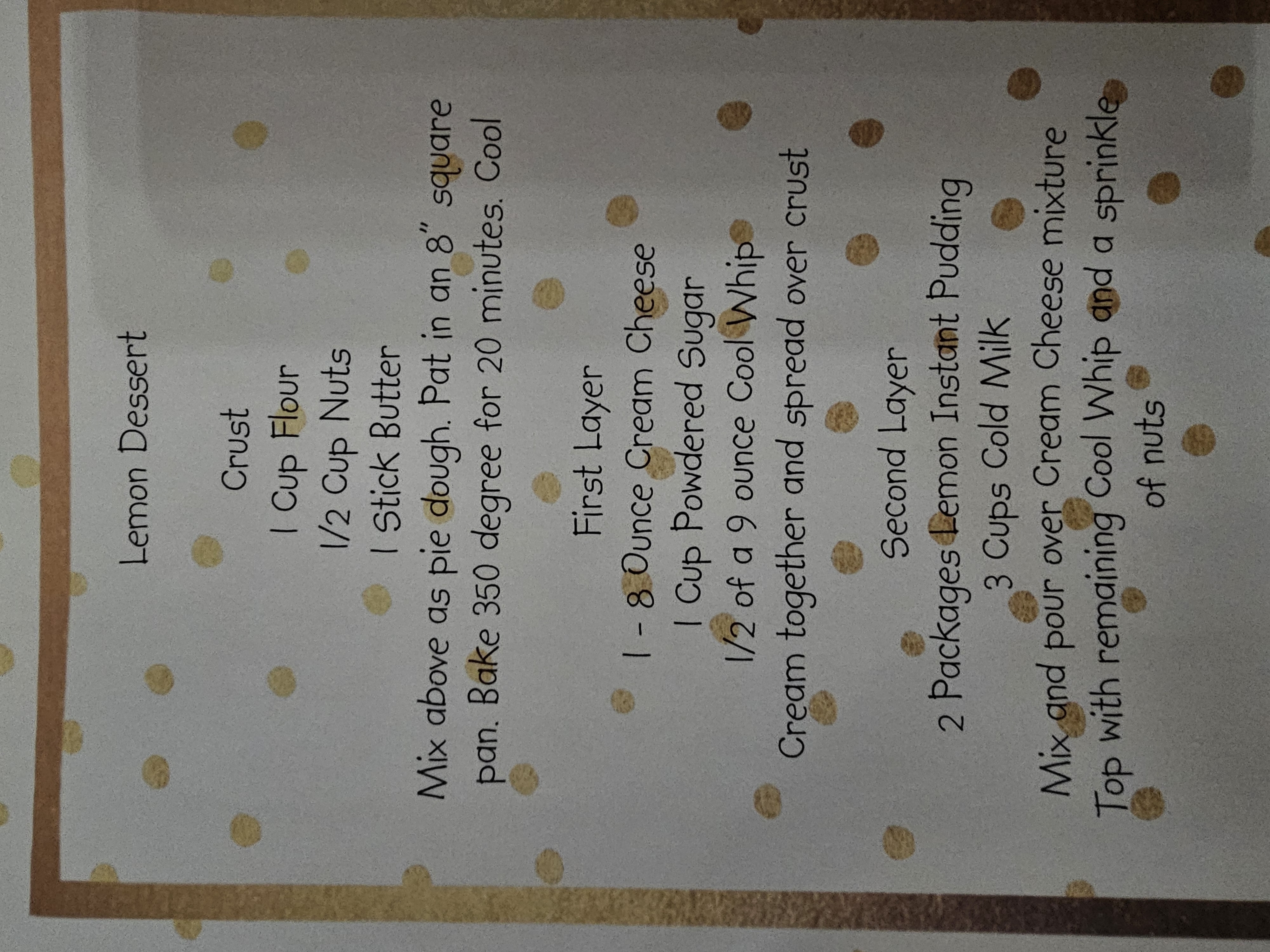 Lemon Dessert recipe card