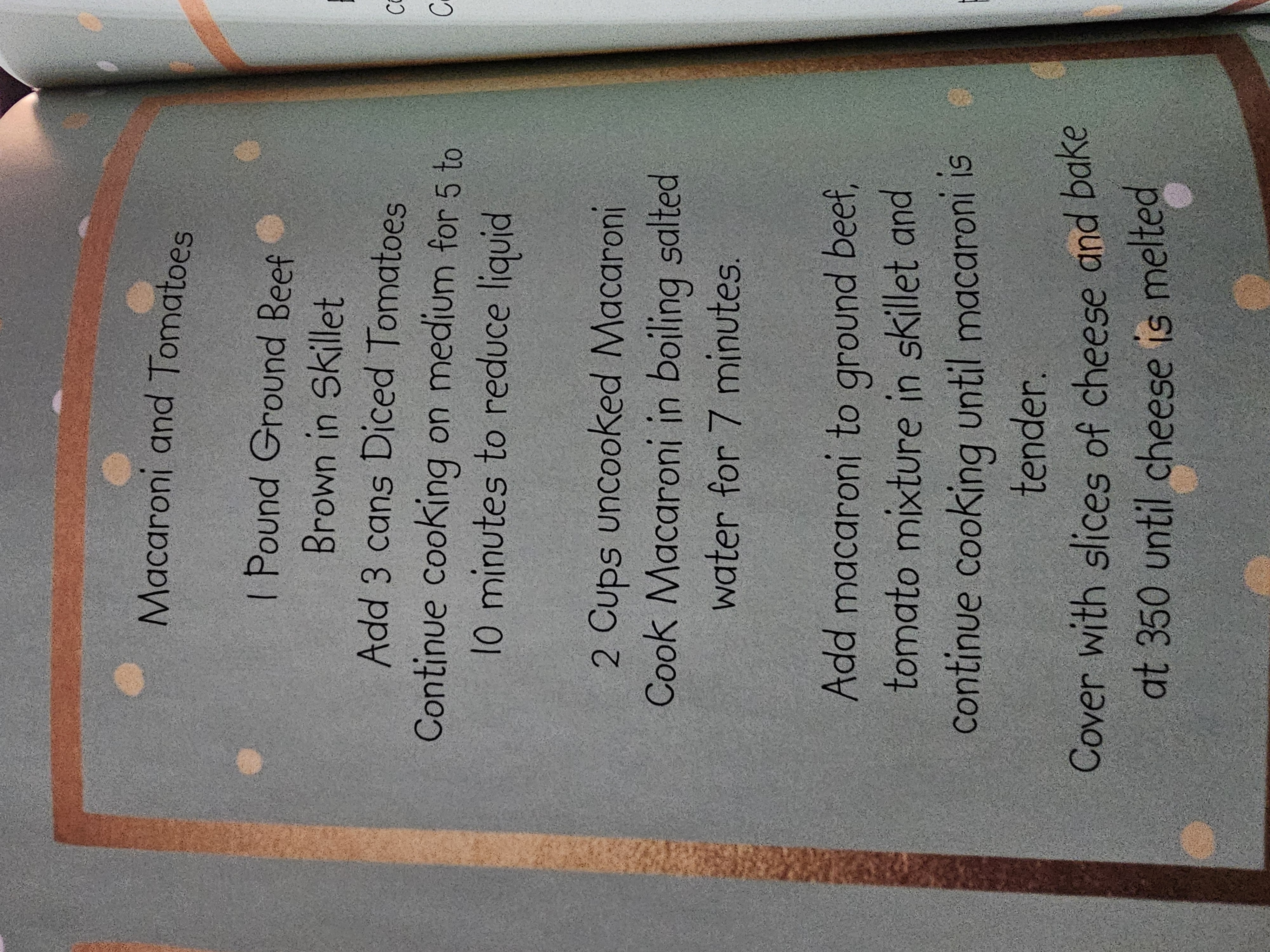 Macaroni and Tomatoes recipe card