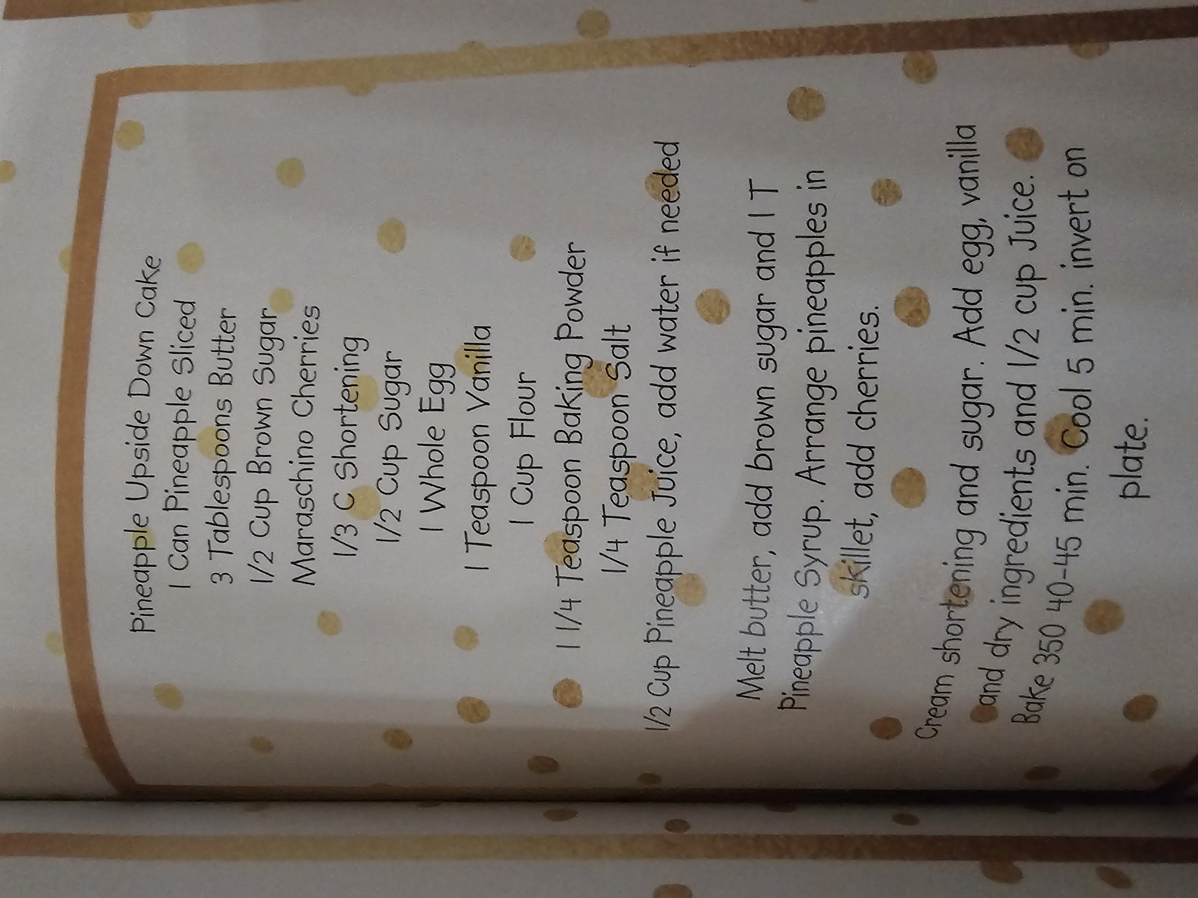 Pineapple Upside Down Cake recipe card