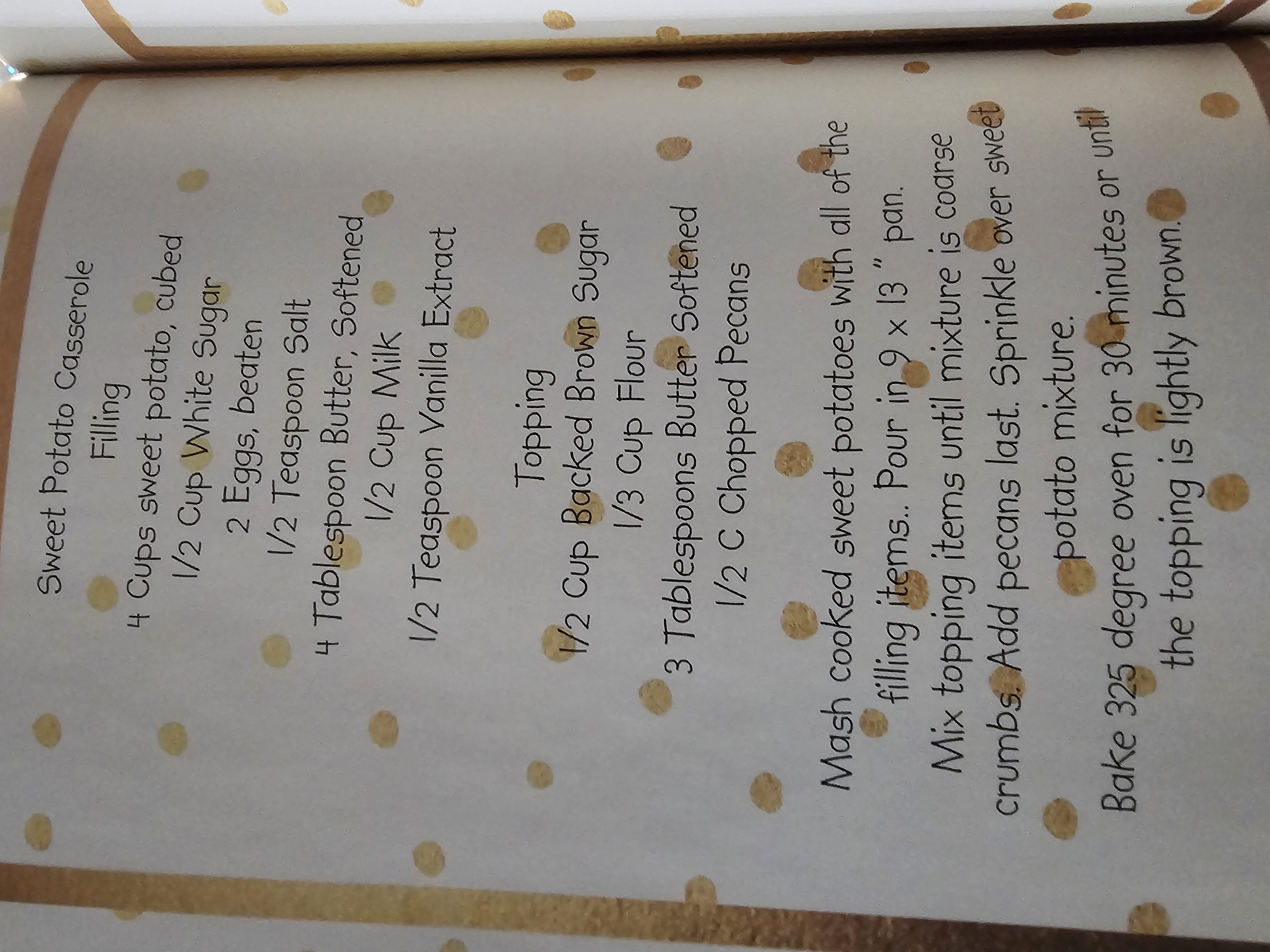 Sweet Potato Casserole recipe card